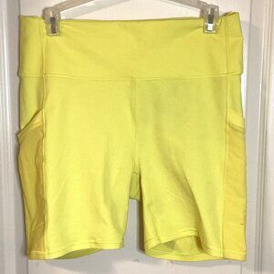 Fabletics Powerhold Women's High-Waisted Yellow Short Mesh Pockets Activewear